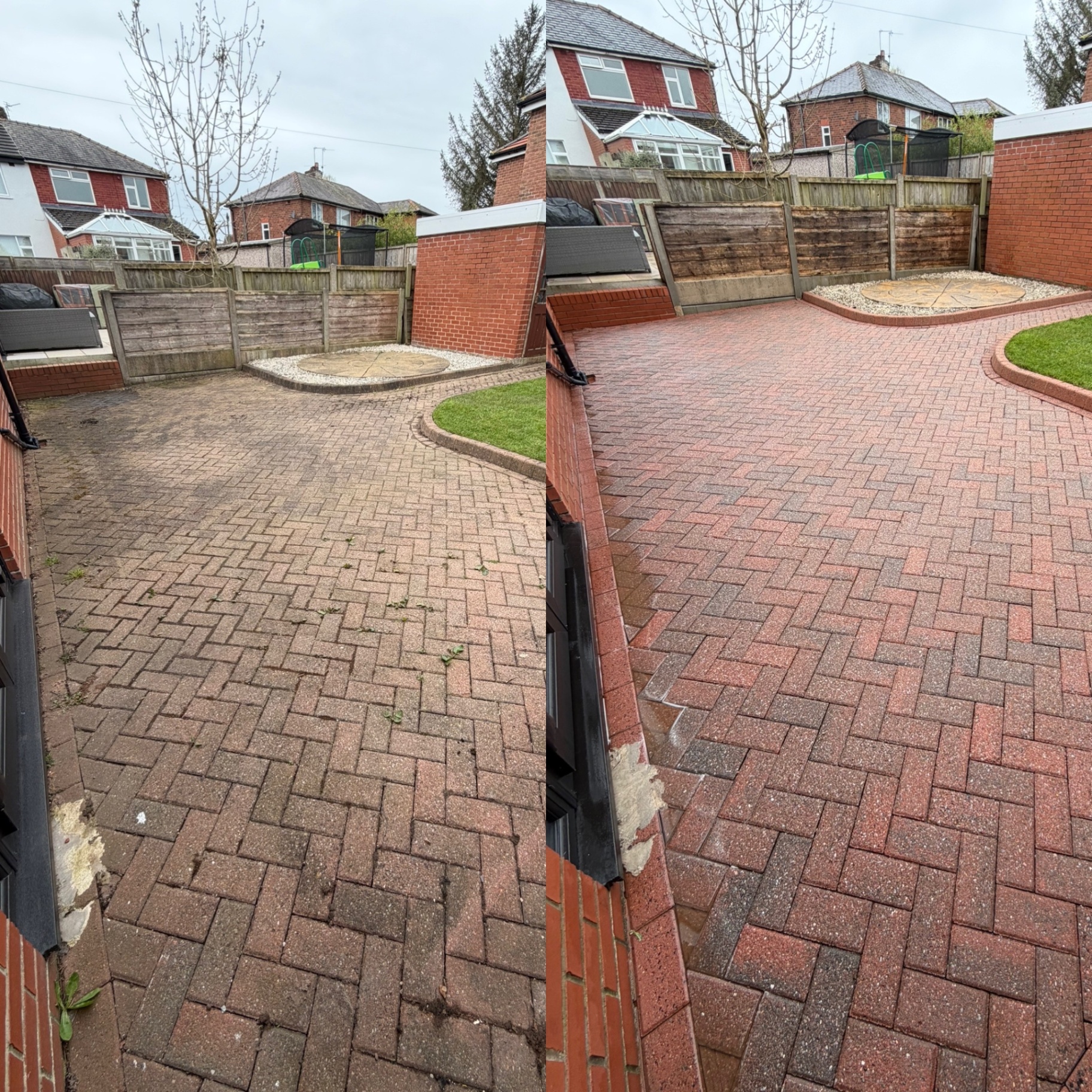 Red herringbone block paving, before and after