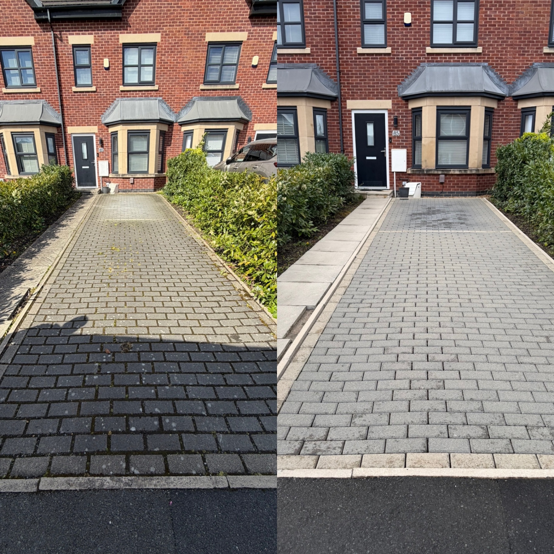 Front block paving driveway pressure washed