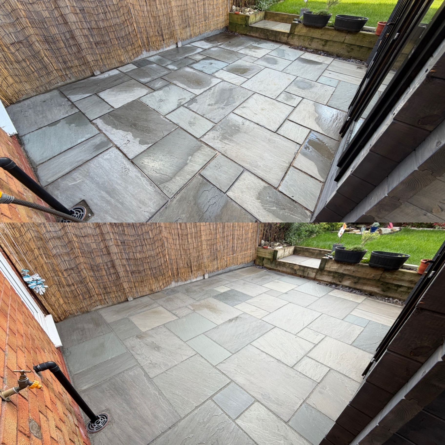 Indian sandstone patio, deep cleaned