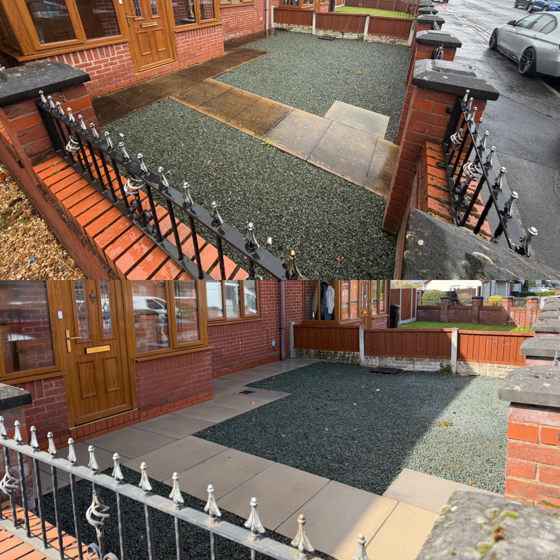 Front gravel driveway and path cleaned