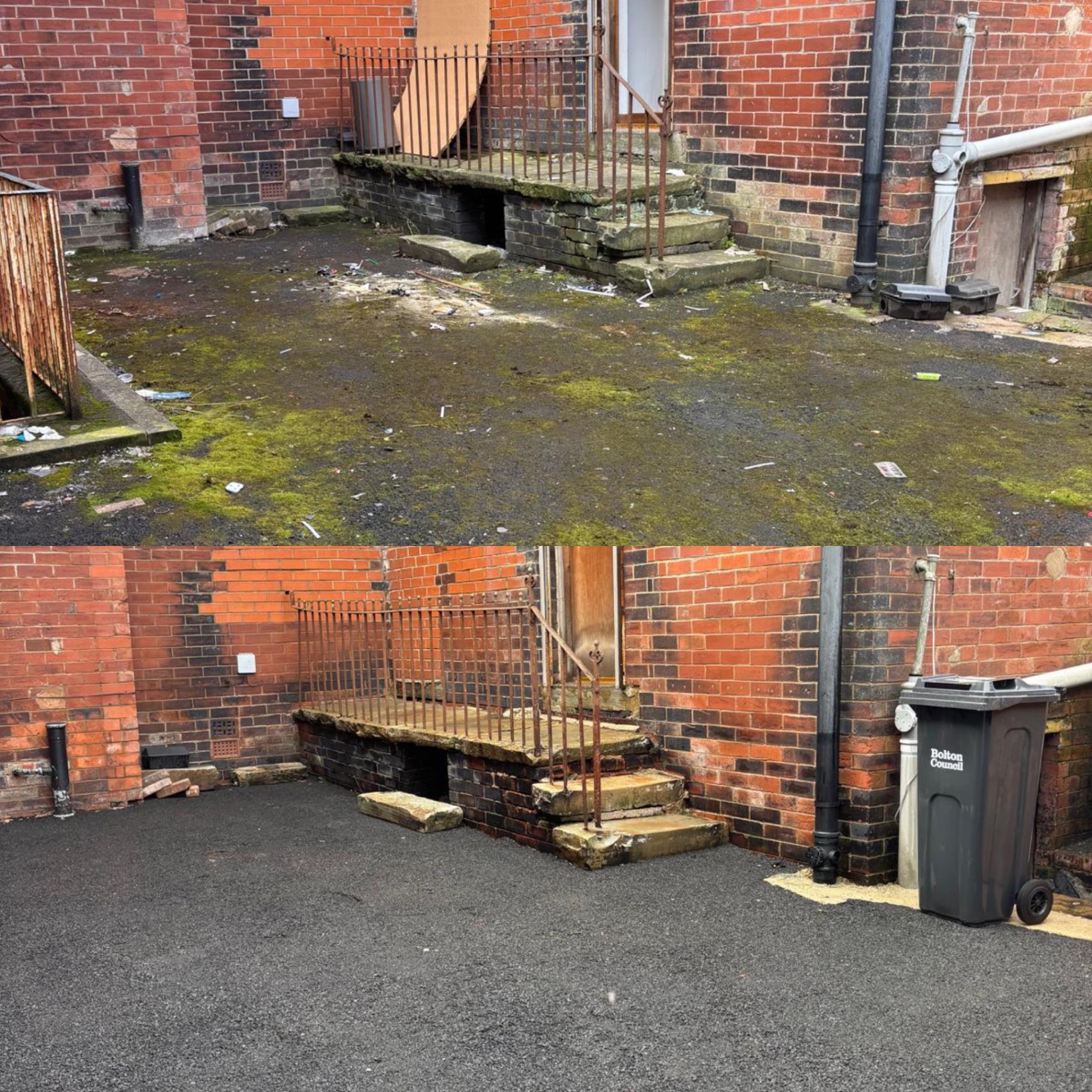 Rear yard tarmac, moss and debris removed