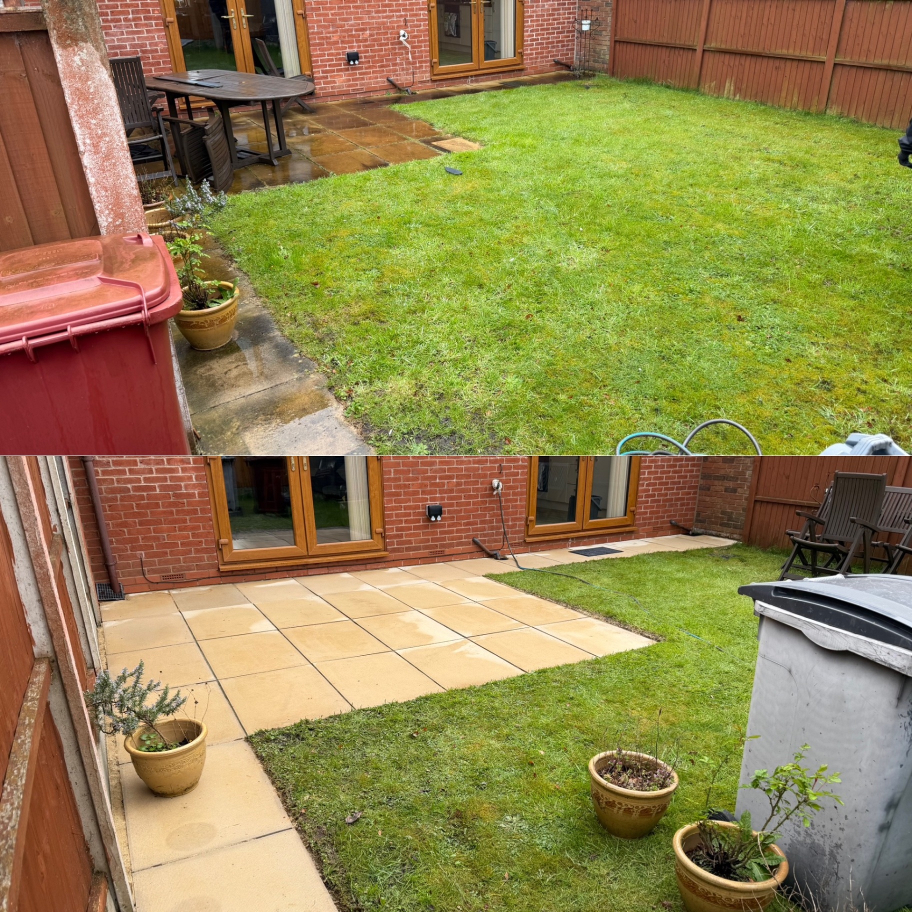 Rear patio, moss and dirt removed